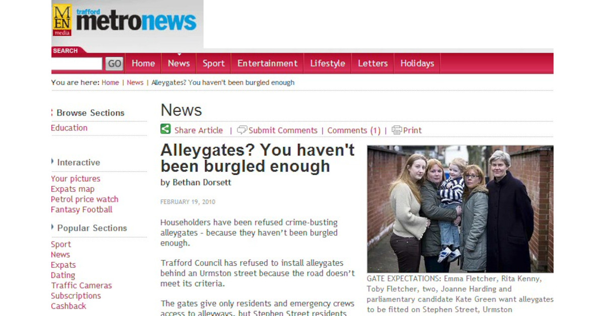 Tories require you to get burgled before they’ll support gating schemes