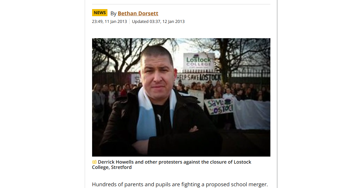 Manchester Evening News Coverage of the Lostock College Parents Protest
